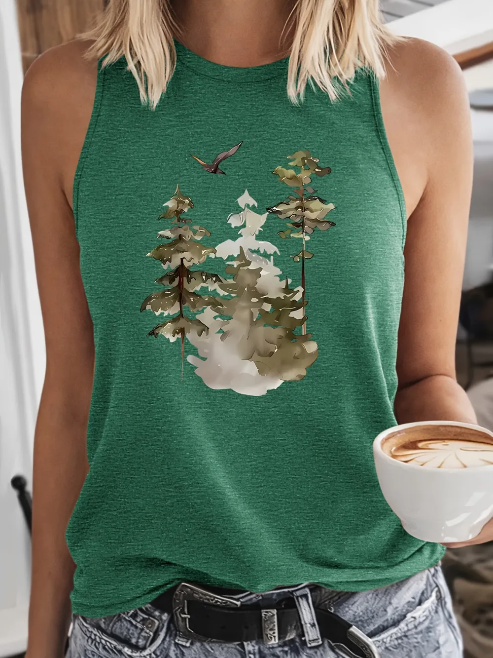 Forest Bird Print Tank Top