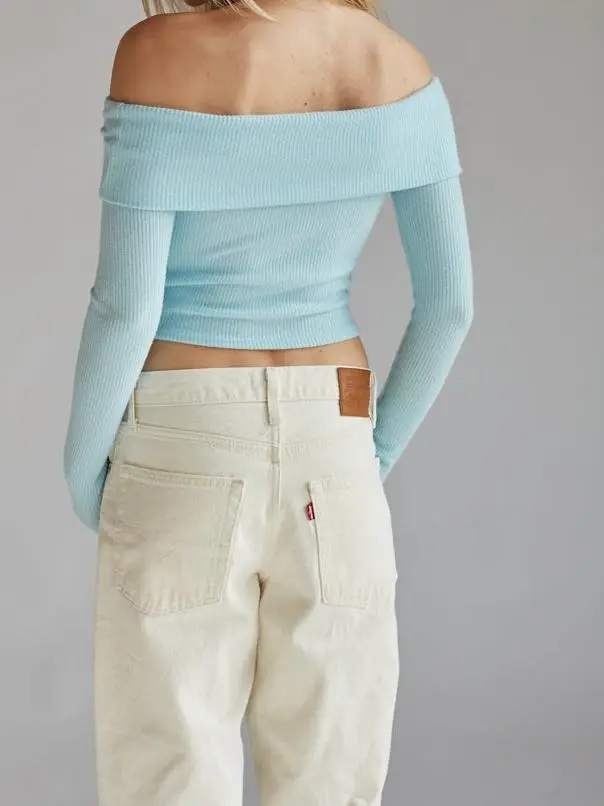 Off The Shoulder Ribbed Knit Top