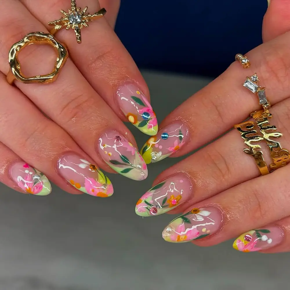Nailhour 24Pcs Medium Almond Sun-kissed Garden Vibe Press On Nails