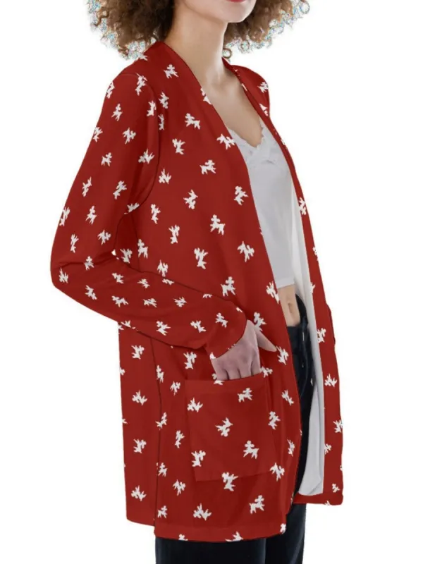 Printed Long Sleeve Cardigan with Pockets