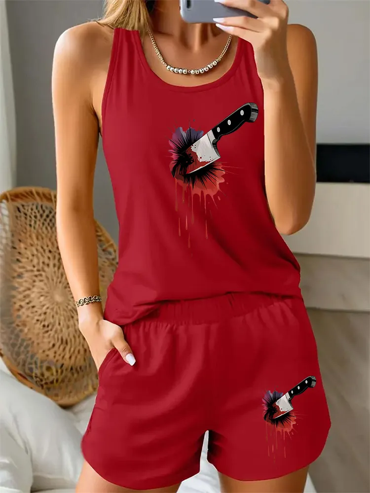 Women'S Halloween Unique Abstract Dagger Print Vest Set