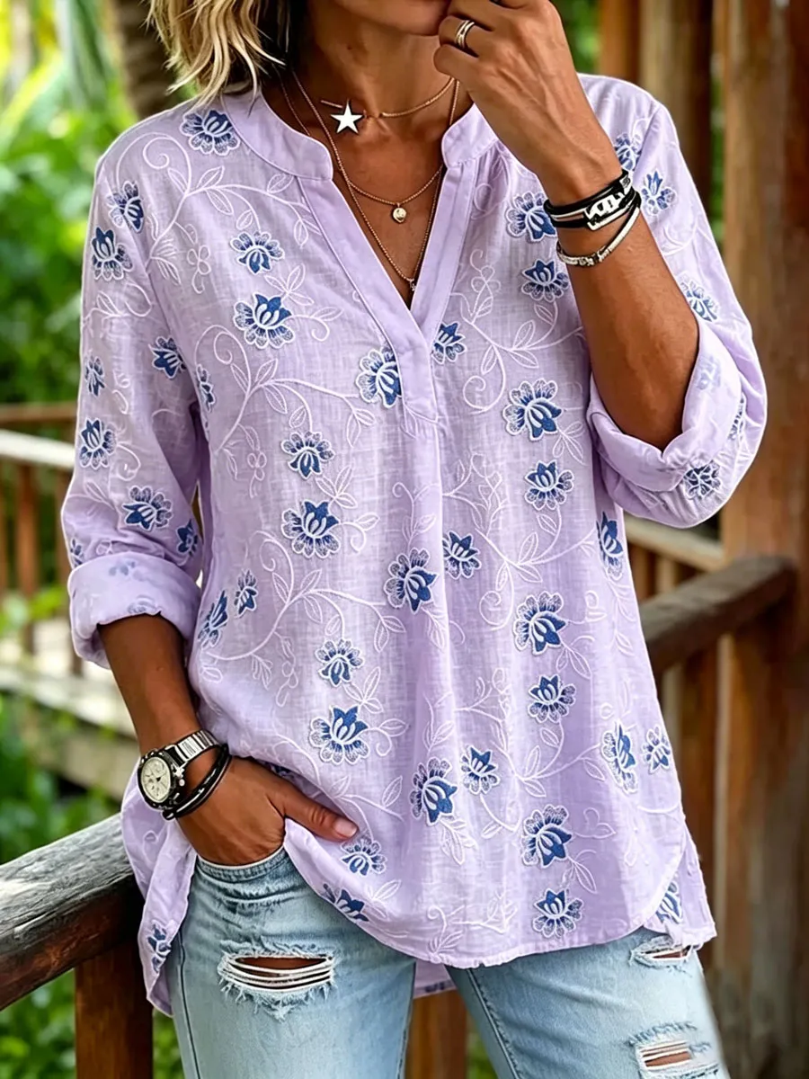 Women'S Cotton And Linen Printed Top