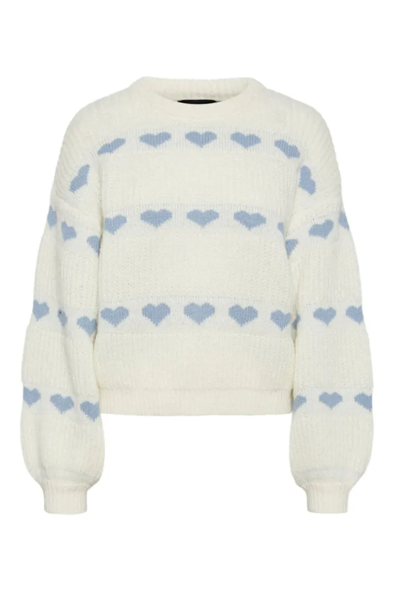 Heart Patterned Puff Sleeve Sweaters
