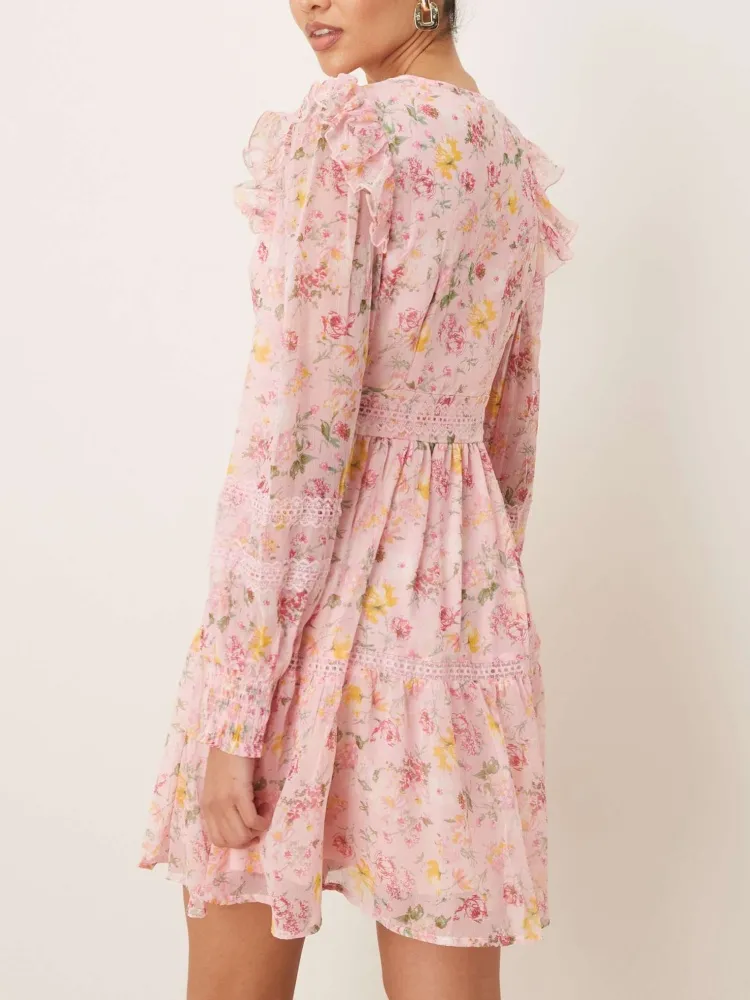 Ruffled Floral Mini Dress