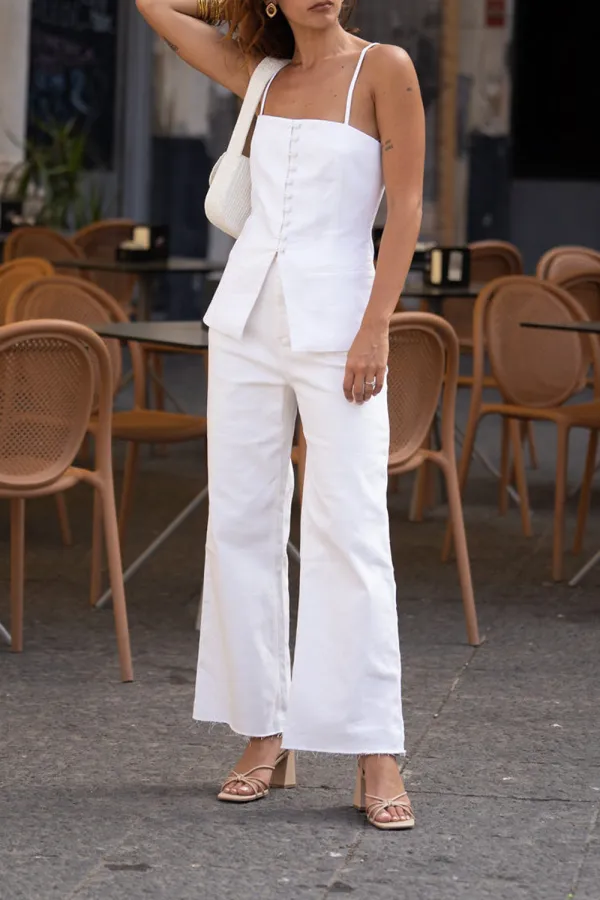 Seaside White High Rise Straight Leg Jeans