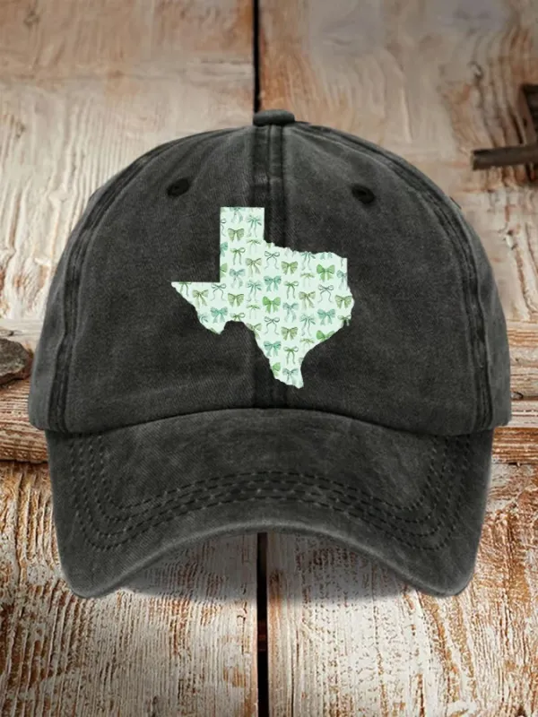 Retro Texas Strong Green Bow Print Baseball Cap