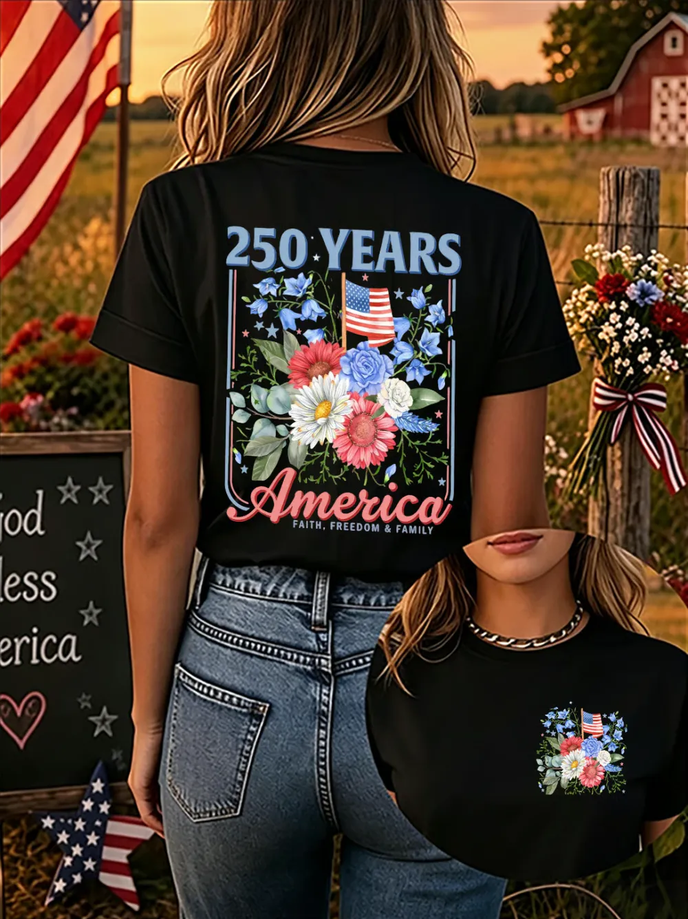 Since 1776, Faith, Liberty, And Family – Women'S 250th Anniversary Of American Faith Print Short-Sleeve T-Shirt