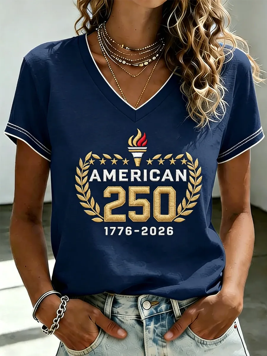 Women's Casual USA 250th Celebration Print Short Sleeve T-shirt