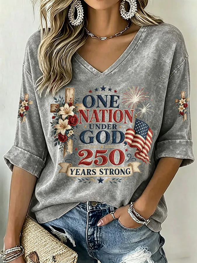 Women'S American Flag Printed Casual Top