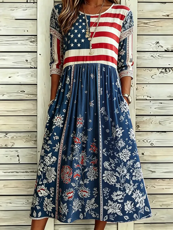 Women'S Flag Floral Print Dress