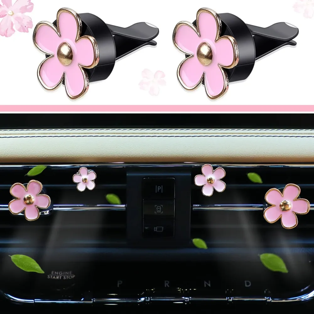 Pink Car Leather Steering Wheel Set
