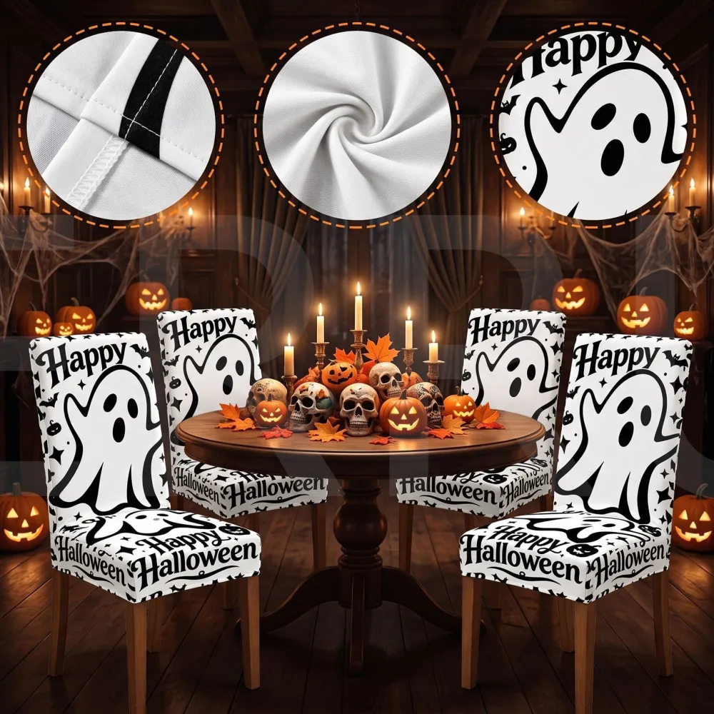2Pcs Halloween Flower Skull Dining Chair Decoration Chair Cover