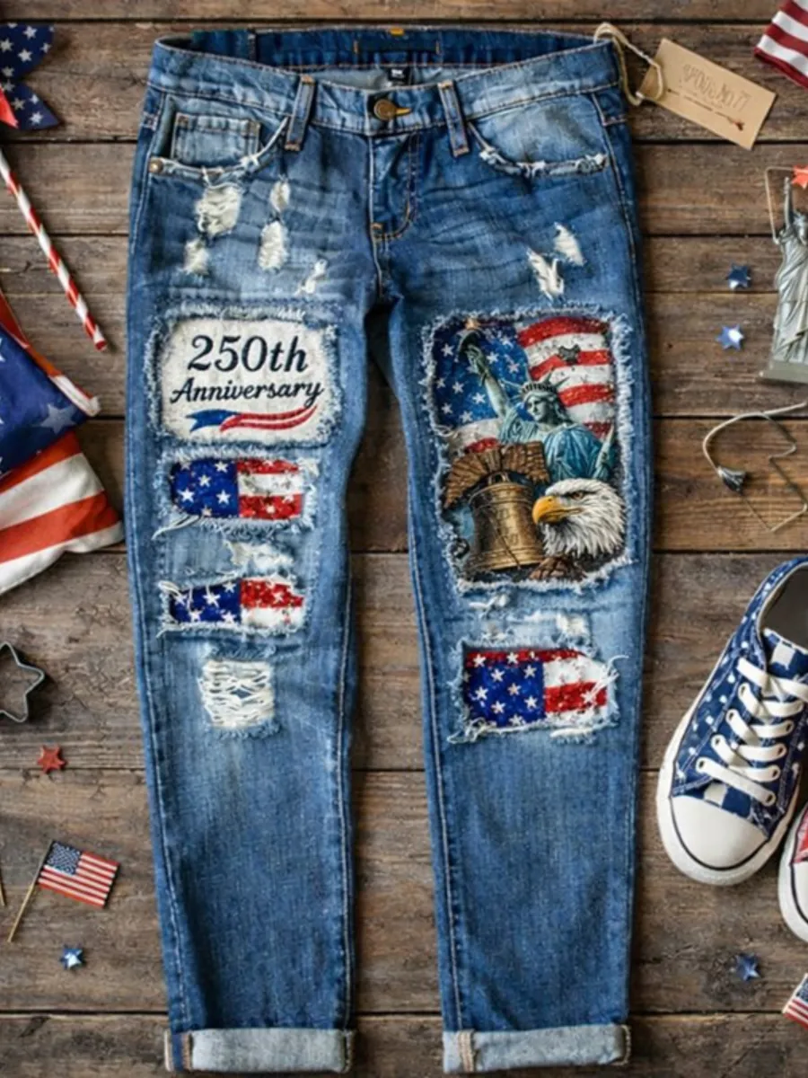 Women's 250th Anniversary Hot Diamond Printed Casual Jeans