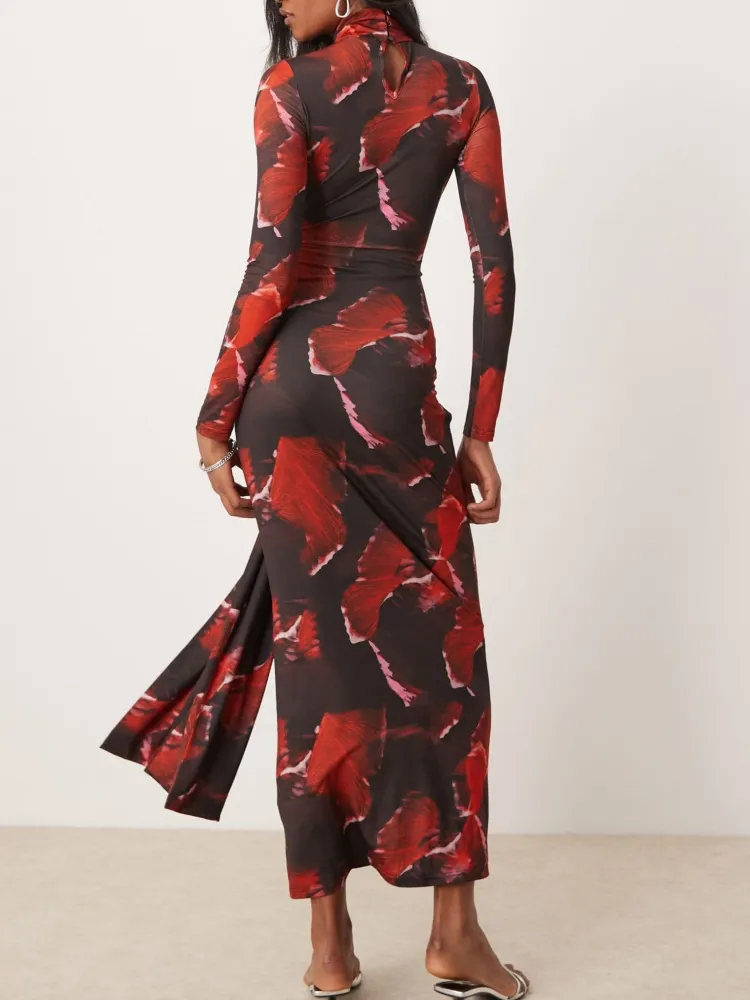 Print Roll-Neck Slim Fit Dress
