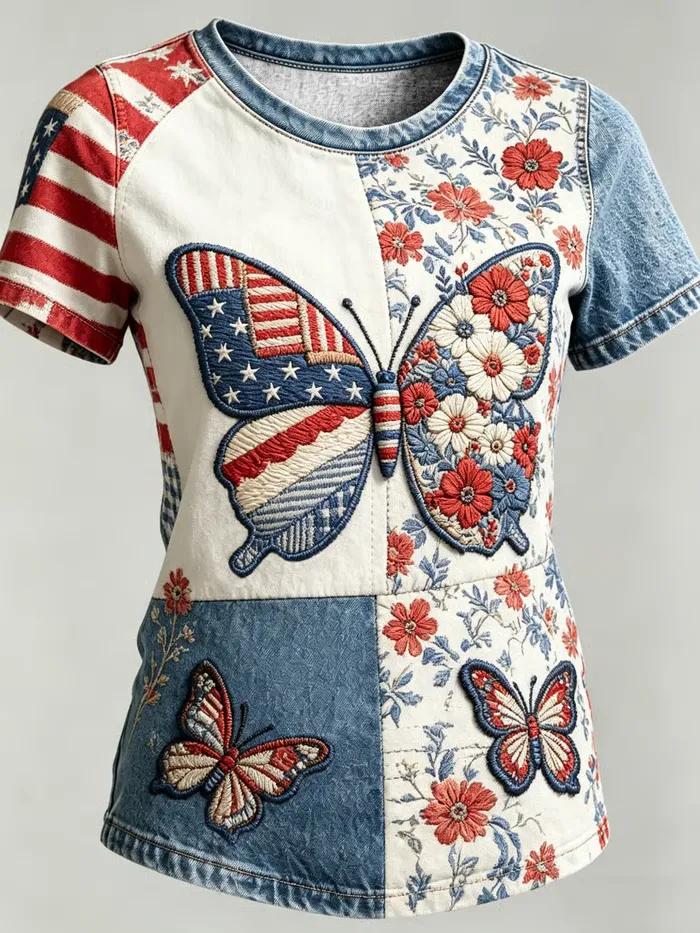 Women's Casual USA 250th Celebration Print Short Sleeve T-shirt