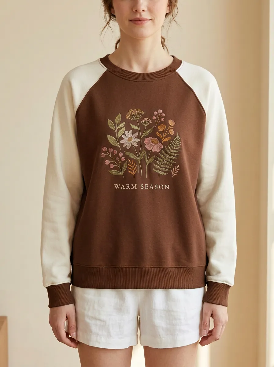 Wildflower Raglan Embroidered Women's Graphic Sweatshirt