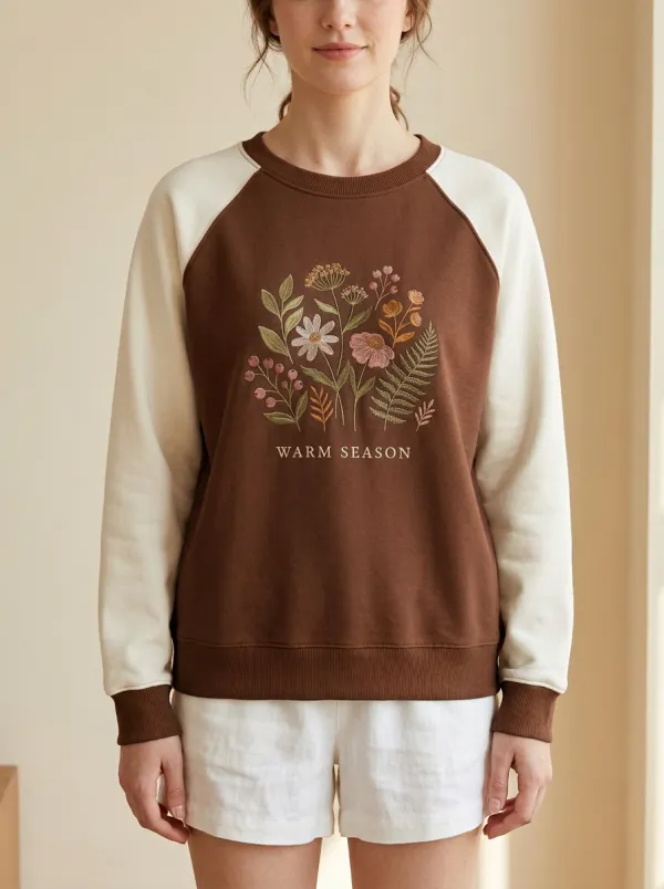 Wildflower Raglan Embroidered Women's Graphic Sweatshirt