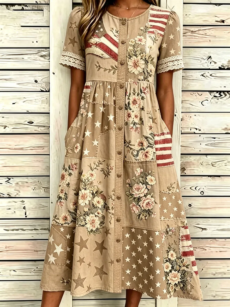 Women'S Casual American Independence Day Print Art Casual Dress