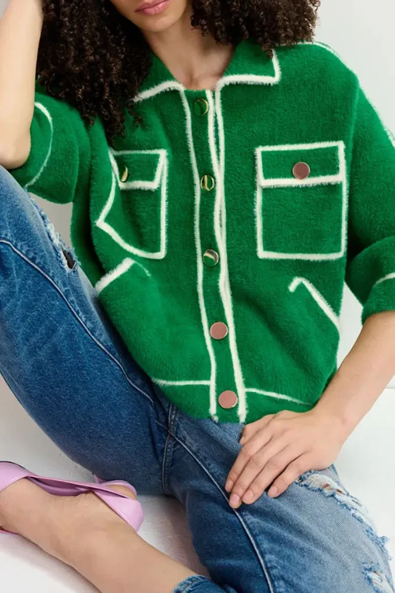 Contrast Trimmed Pocketed Knit Coats
