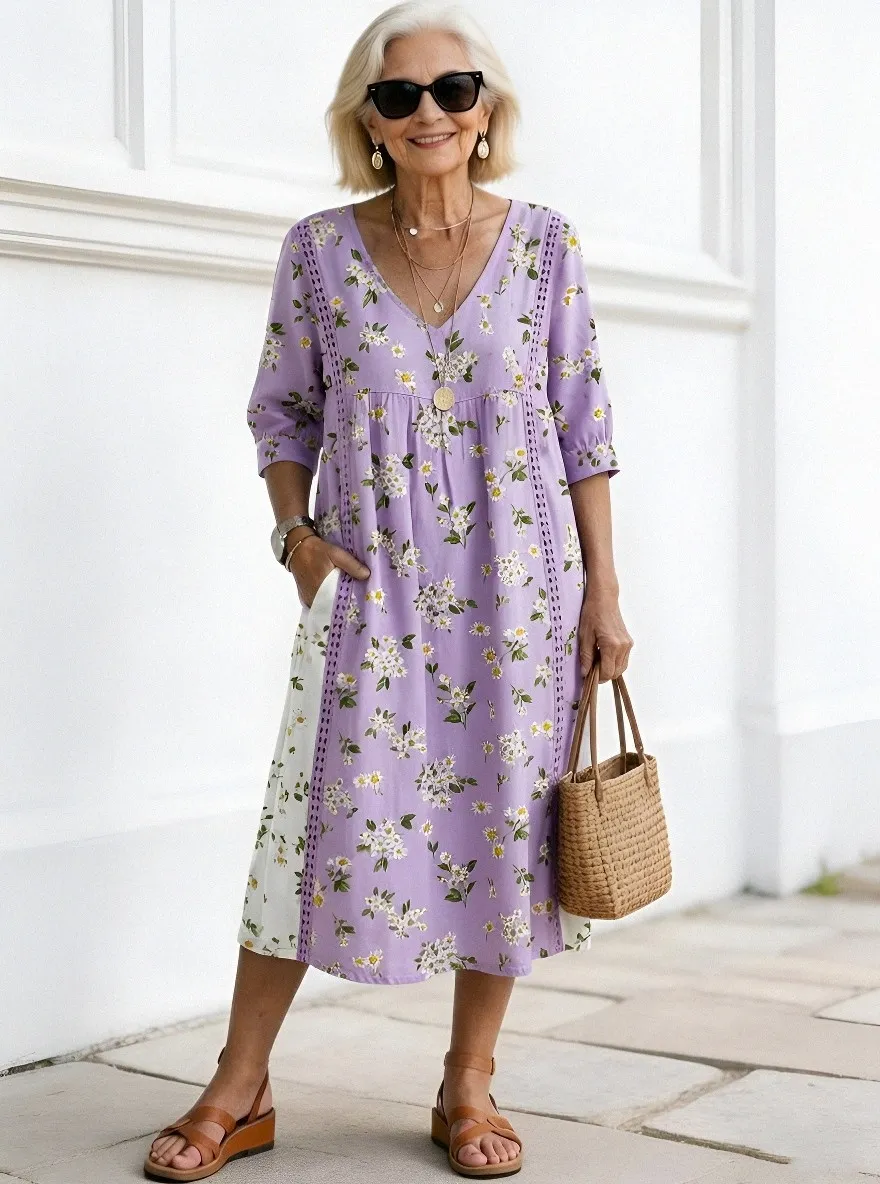 Women's Summer Vacation Daisy Floral Printed Midi Dress