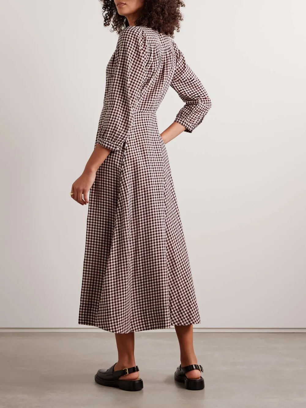 Plaid Long Sleeve Midi Dress