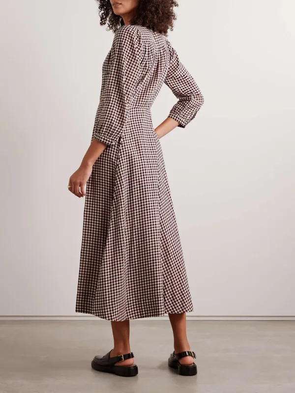 Plaid Long Sleeve Midi Dress