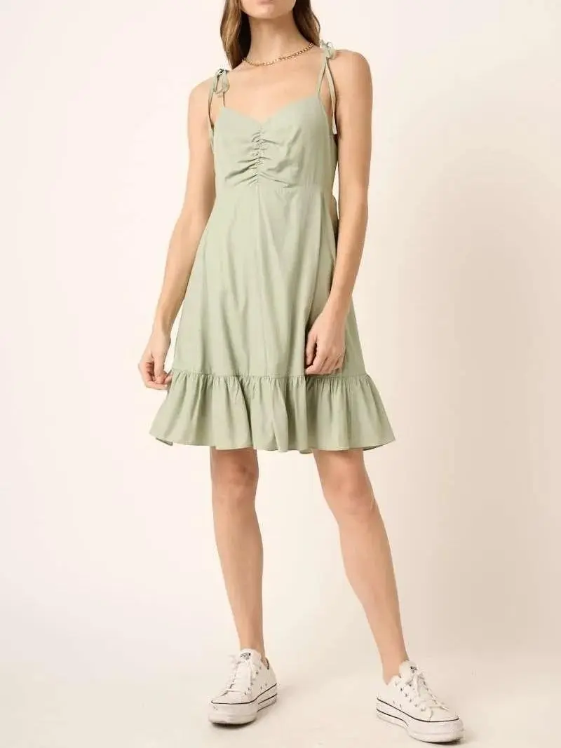 Lace Up Sexy Minimalist Temperament Sage Dress