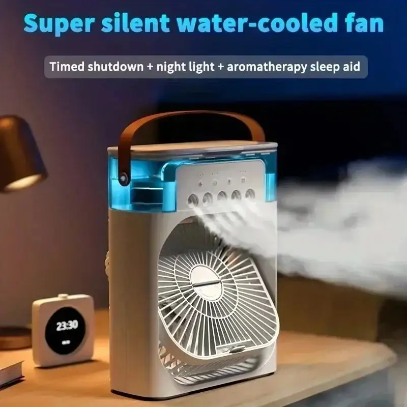 🌬️Here comes the multifunctional cooling wonder! Water mist fan + humidifier + LED night light ✨. The portable air - conditioner cools your home in an instant ❄️