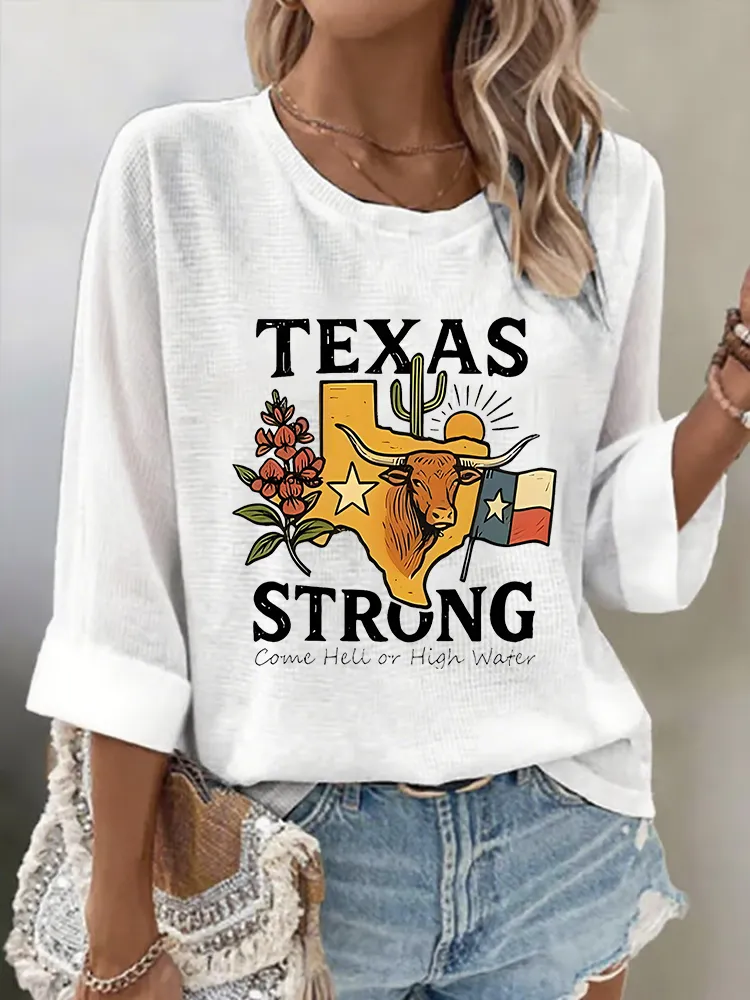 Women'S TEXAS STRONG  Versatile And Casual Breathable Round Neck T-Shirt