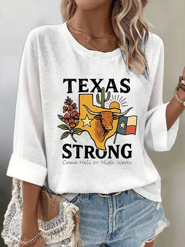 Women'S TEXAS STRONG  Versatile And Casual Breathable Round Neck T-Shirt