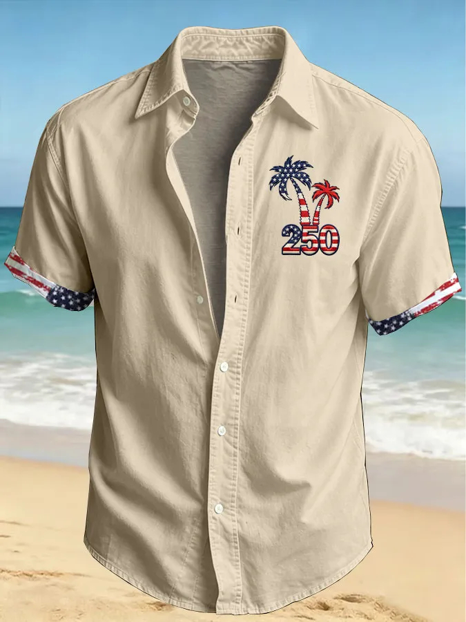 Men'S America Flag Printed Casual Collar Shirt