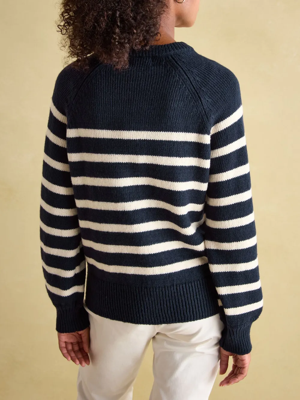 Navy Striped Button Neck Jumper
