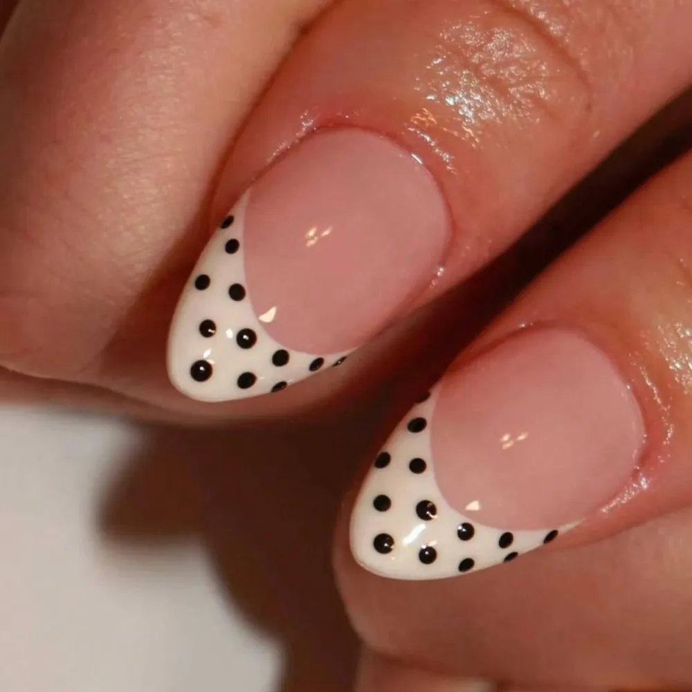 Nailhour 30Pcs French Medium Almond Bumblebee Polka Dot Press On Nails