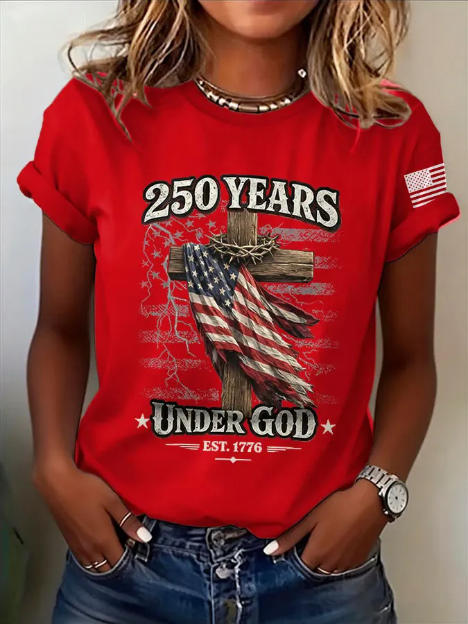 Women'S American Independence Day 250Th Anniversary Printed Round Neck Short Sleeve T-Shirt