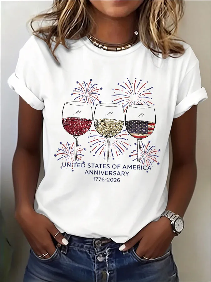 Women'S American Independence Day 250Th Anniversary Printed Round Neck Short Sleeve T-Shirt