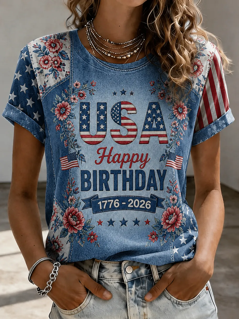 Women's American Independence Day 250th Anniversary Printed Short sleeved T-shirt
