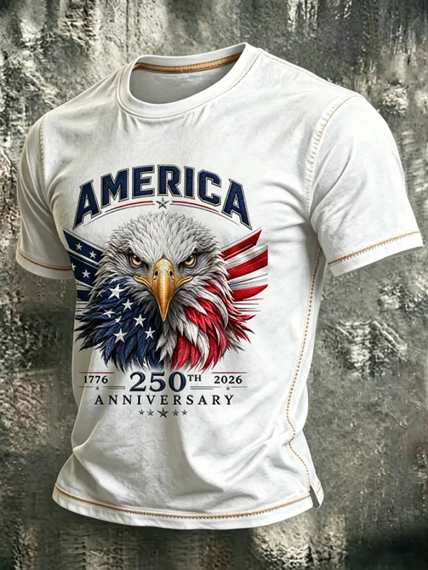 Men'S Casual American 250Th Anniversary Personalized Printed Round Neck T-Shirt