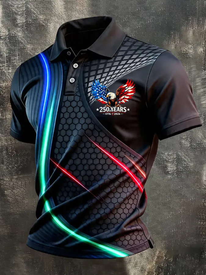 Men's America Flag Print Short-Sleeve Polo Shirt