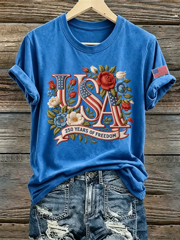 Women's Casual USA 250th Celebration Print Short Sleeve T-shirt