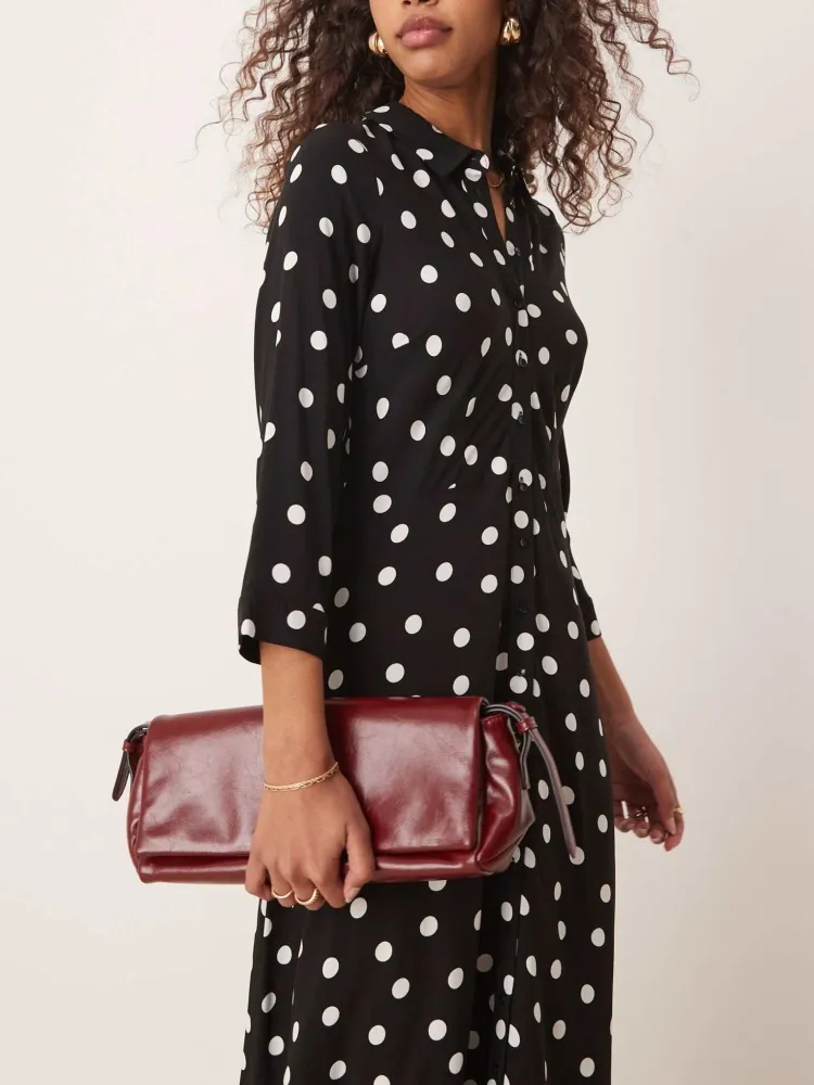 Polka Dot Print Maxi Shirt Dress