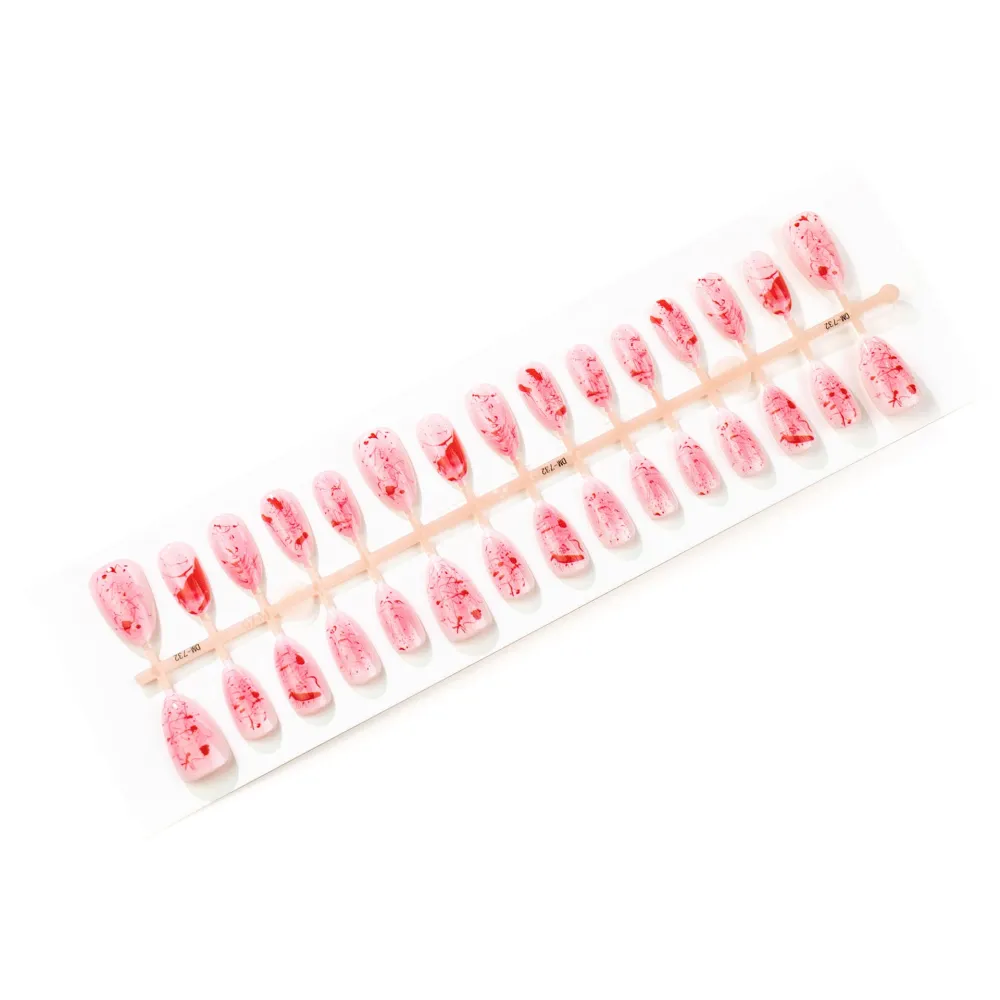 Nailhour 30Pcs Red Blood French Halloween Short  Almond Press On Nails
