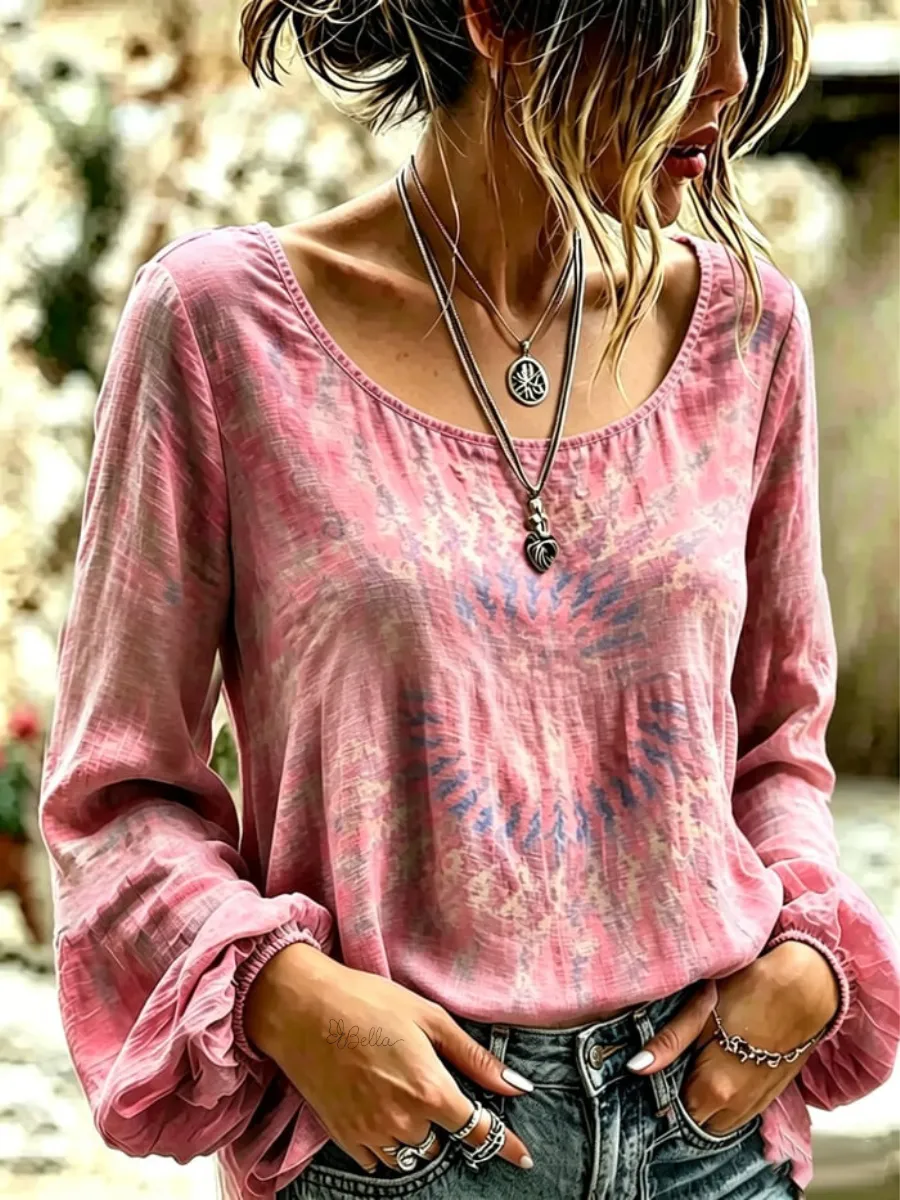 Women'S Casual Breast Cancer Awareness Printing Propaganda Cotton Linen Long Sleeve Shirt