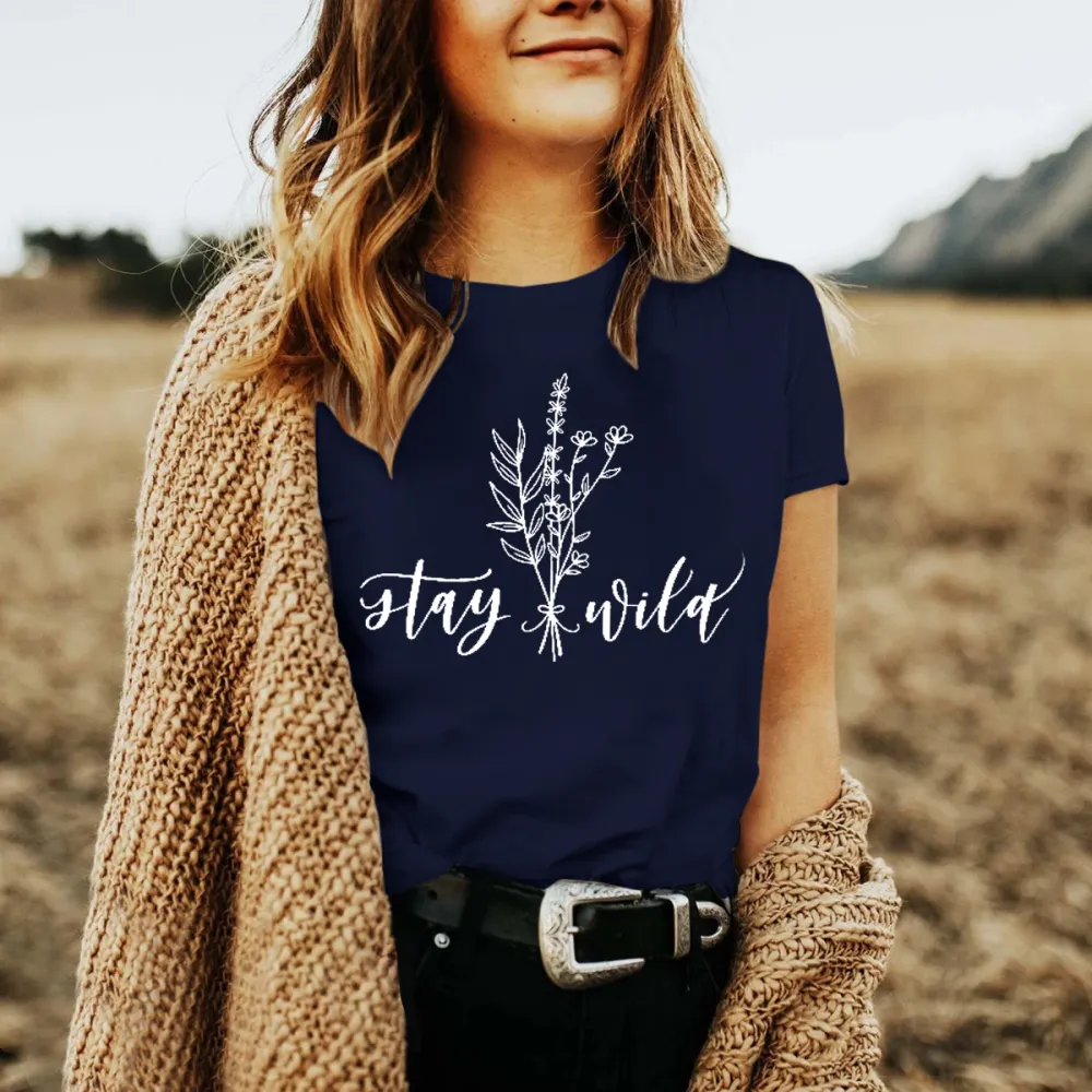 Round Neck Plant Print Women's T-Shirt