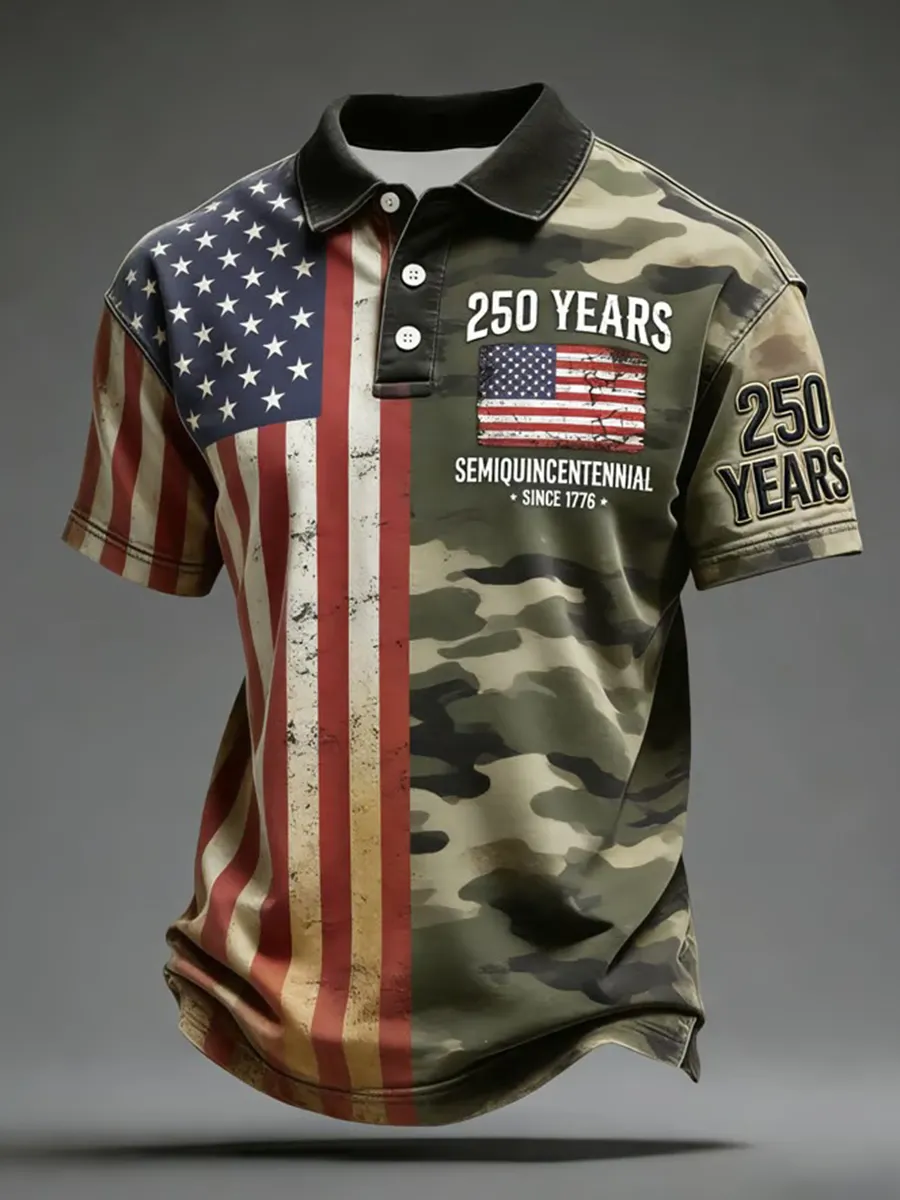 Men's 250th Anniversary Printed Casual Collar Shirt from the United States