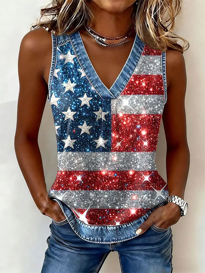 Women's America Flag Print Sleeveless Top