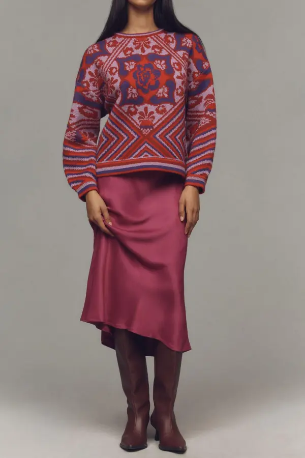 Pink Satin Midi Skirt