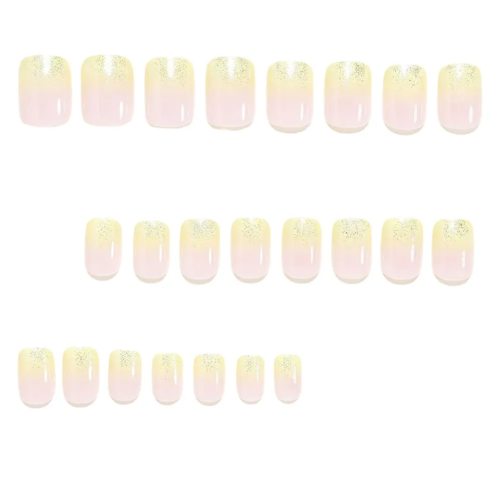 Nailhour 24Pcs Gradient Yellow Glitter Short Square Press On Nails