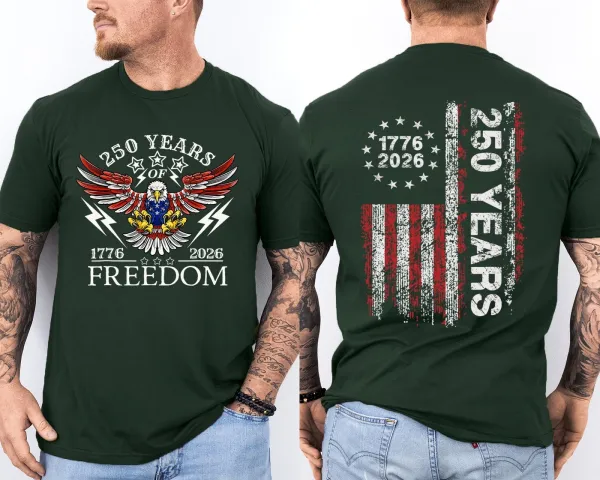 Men'S Casual American 1776-2026 Anniversary Printed Short Sleeved T-Shirt