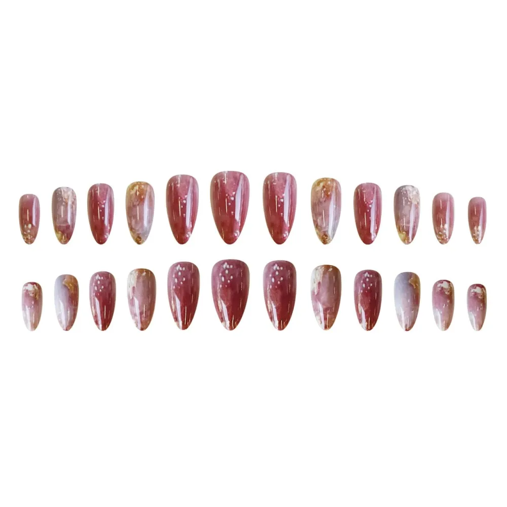 Nailhour 24Pcs Ombre Multicolor Medium Almond French Press On Nails