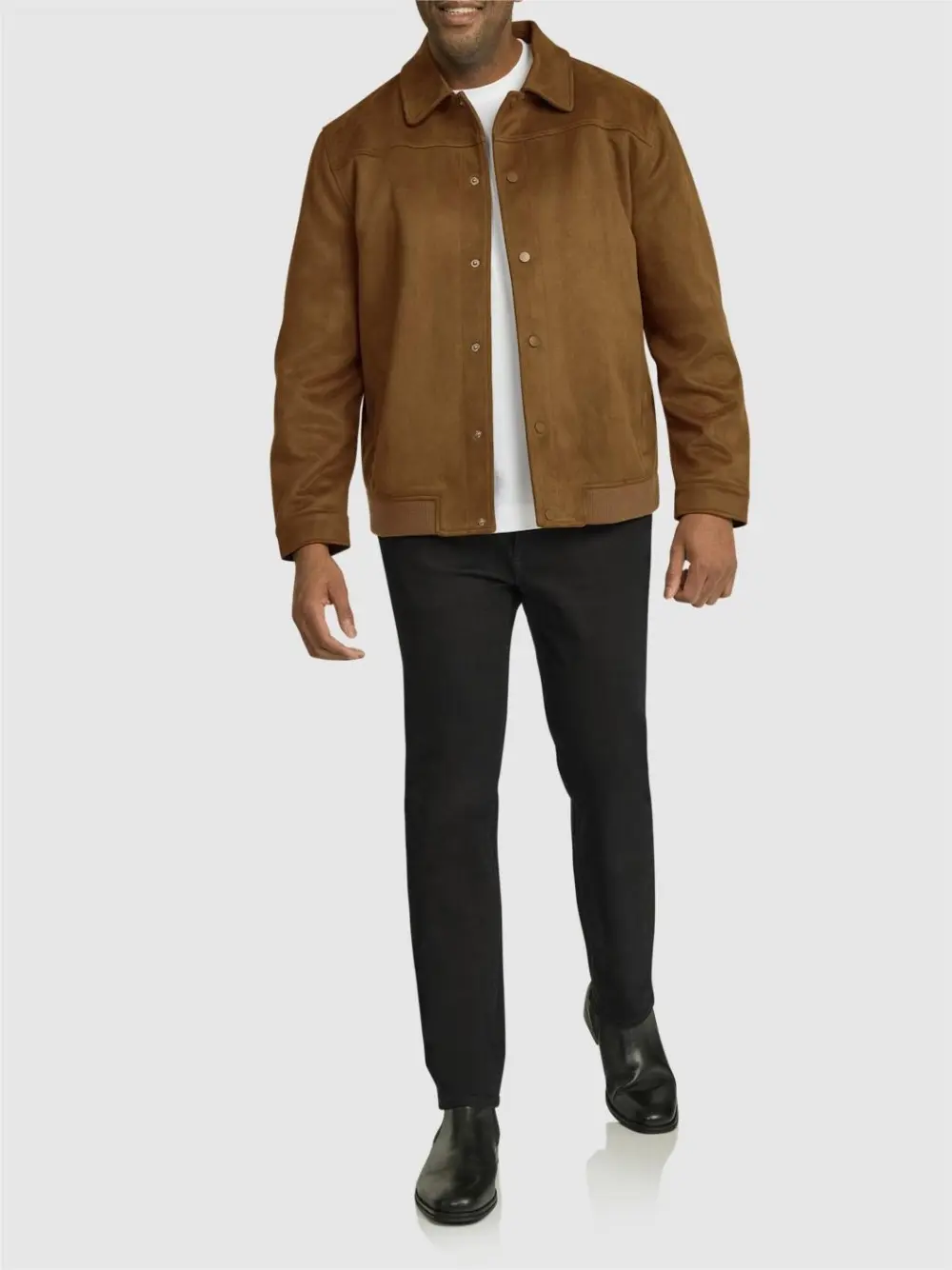 BROWN SUEDE JACKET WITH CLASSIC COLLAR FOR CASUAL WEAR